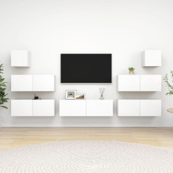 7 részes fehér forgácslap tv-szekrényszett