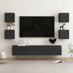 6 részes fekete forgácslap tv-szekrényszett