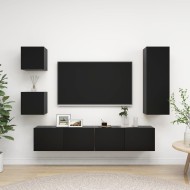 5 részes fekete forgácslap tv-szekrényszett