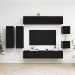 8 részes fekete forgácslap tv-szekrényszett