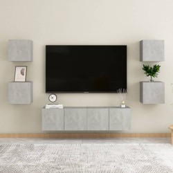 6 részes betonszürke forgácslap tv-szekrényszett