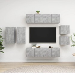 8 részes betonszürke forgácslap tv-szekrényszett