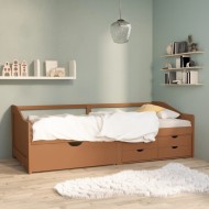 Mézbarna 3-személyes tömör fenyőfa kanapéágy fiókokkal 90x200cm