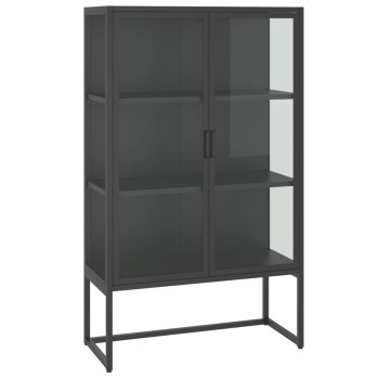 Antracitszürke acél és edzett üveg magasszekrény 80x35x135 cm