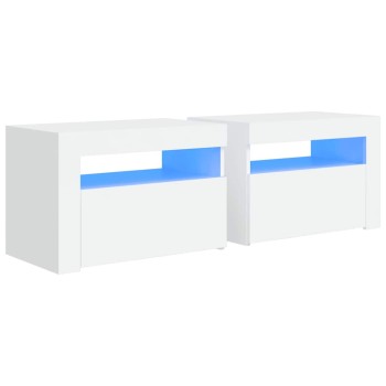 2 db fehér éjjeliszekrény led-del 60 x 35 x 40 cm