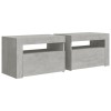 2 db betonszürke éjjeliszekrény led-del 60 x 35 x 40 cm