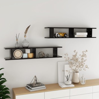 2 db fekete forgácslap fali polc 105 x 18 x 20 cm