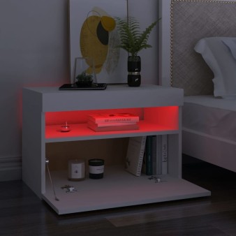 Fehér éjjeliszekrény led-lámpákkal 60x35x40 cm szerelt fa