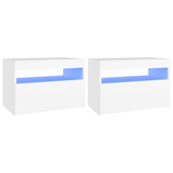 2 db fehér éjjeliszekrény led-lámpákkal 60x35x40 cm szerelt fa