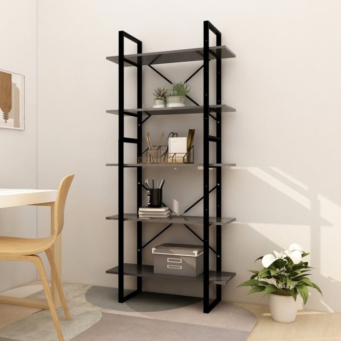5 szintes szürke szerelt fa könyvszekrény 80 x 30 x 175 cm 5 szintes szürke szerelt fa könyvszekrény 80 x 30 x 175 cm