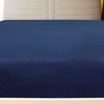 Tengerészkék pamutdzsörzé gumis lepedő 100x200 cm
