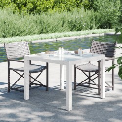 Fehér polyrattan és edzett üveg kerti asztal 90 x 90 x 75 cm