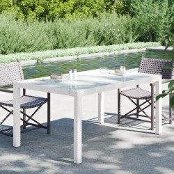 Fehér polyrattan és edzett üveg kerti asztal 150 x 90 x 75 cm