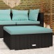 Fekete polyrattan kerti lábtartó párnával 70 x 70 x 30 cm