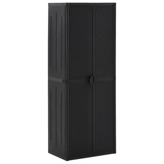 Fekete pp rattan kerti tárolószekrény 65 x 45 x 172 cm