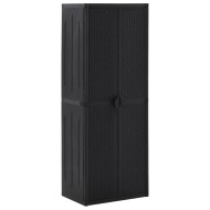 Fekete pp rattan kerti tárolószekrény 65 x 45 x 172 cm
