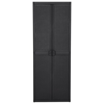 Fekete pp rattan kerti tárolószekrény 65 x 45 x 172 cm