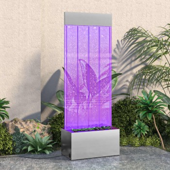 Rozsdamentes acél és akril buborékoszlop rgb led-ekkel 110 cm