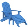 Vízkék hdpe kerti adirondack szék lábtartóval