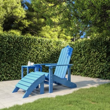 Vízkék hdpe kerti adirondack szék lábtartóval