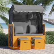 Fekete-antracitszürke polyrattan és fa strandszék párnával