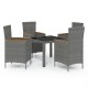 5 részes szürke polyrattan kültéri étkezőszett párnákkal