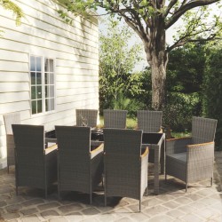 9 részes szürke polyrattan kültéri étkezőgarnitúra párnákkal