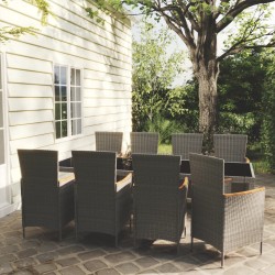 9 részes szürke polyrattan kültéri étkezőgarnitúra párnákkal