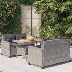 3-részes polyrattan és tömör akácfa kerti étkezőgarnitúra