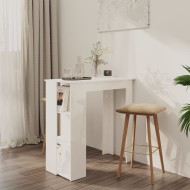 Magasfényű fehér forgácslap bárasztal polccal 102x50x103,5 cm