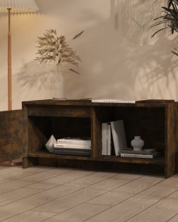 Füstös tölgy színű szerelt fa tv-szekrény 90x35x40 cm