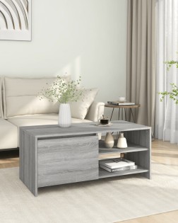 Szürke sonoma színű szerelt fa dohányzóasztal 102 x 50 x 45 cm