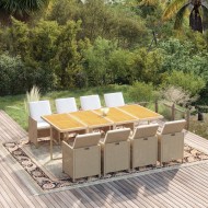 9 részes bézs polyrattan kerti étkezőgarnitúra párnákkal