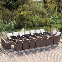 19 részes barna polyrattan kerti étkezőgarnitúra párnákkal