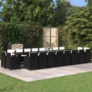 21 részes fekete polyrattan kerti étkezőgarnitúra párnákkal
