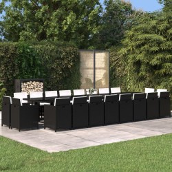21 részes fekete polyrattan kerti étkezőgarnitúra párnákkal