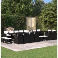 21 részes fekete polyrattan kerti étkezőgarnitúra párnákkal