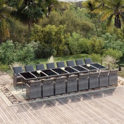 17 részes szürke polyrattan kerti étkezőgarnitúra párnákkal