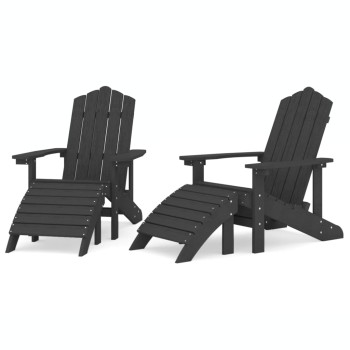 2 db antracitszürke hdpe kerti adirondack szék lábtartóval