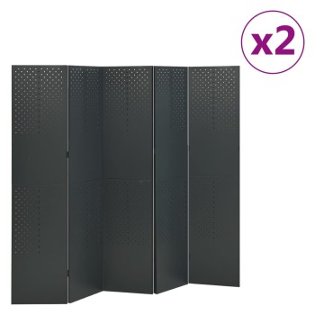2 db antracitszürke acél 5-paneles térelválasztó 200 x 180 cm