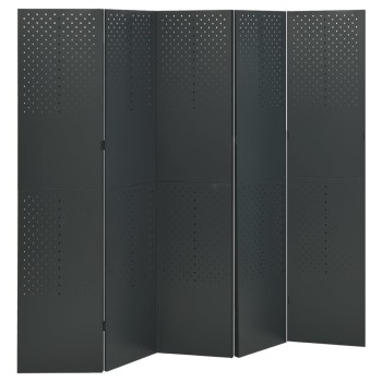 2 db antracitszürke acél 5-paneles térelválasztó 200 x 180 cm
