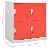 5 db világosszürke-piros acél zárható szekrény 90x45x92,5 cm