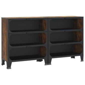 2 db rusztikus barna fém és mdf tárolószekrény 72 x 36 x 82 cm