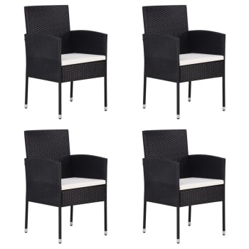4 db fekete polyrattan kerti szék krémfehér párnákkal