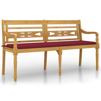 Tömör tíkfa batavia pad bordó párnával 150 cm
