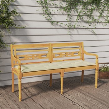 Tömör tíkfa batavia pad krémszínű párnával 150 cm