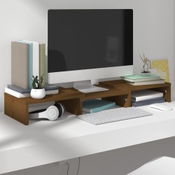 Mézbarna tömör fenyőfa monitorállvány 60x24x10,5 cm