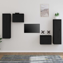 4 darab fekete tömör fenyőfa tv-szekrény