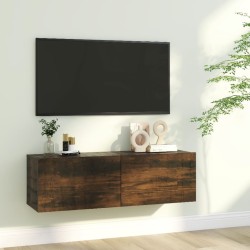Füstös tölgyszínű szerelt fa fali tv-szekrény 100 x 30 x 30 cm