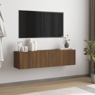 Barna tölgyszínű szerelt fa fali tv-szekrény 120 x 30 x 30 cm